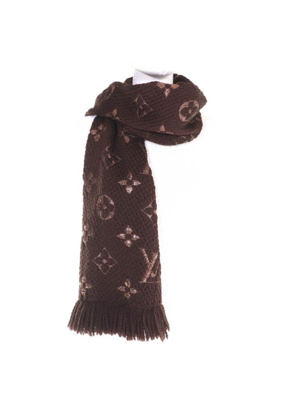 Louis Vuitton Logomania Scarf Shine Wool Silk Muffler Brown - Picture 3 of 7